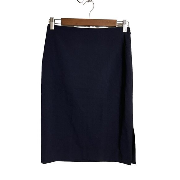 Ann Taylor Womens Navy Blue Knee Length Career Pencil Skirt Size 0 Petite - Picture 1 of 8